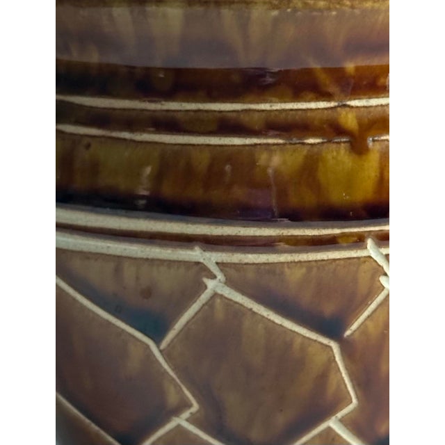 Vintage 1900s Brown & Cream Tortoise Shell Ceramic Planter For Sale - Image 10 of 11