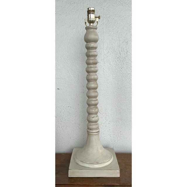 Vintage Patinated Carved Bobbin Lamp For Sale - Image 11 of 12