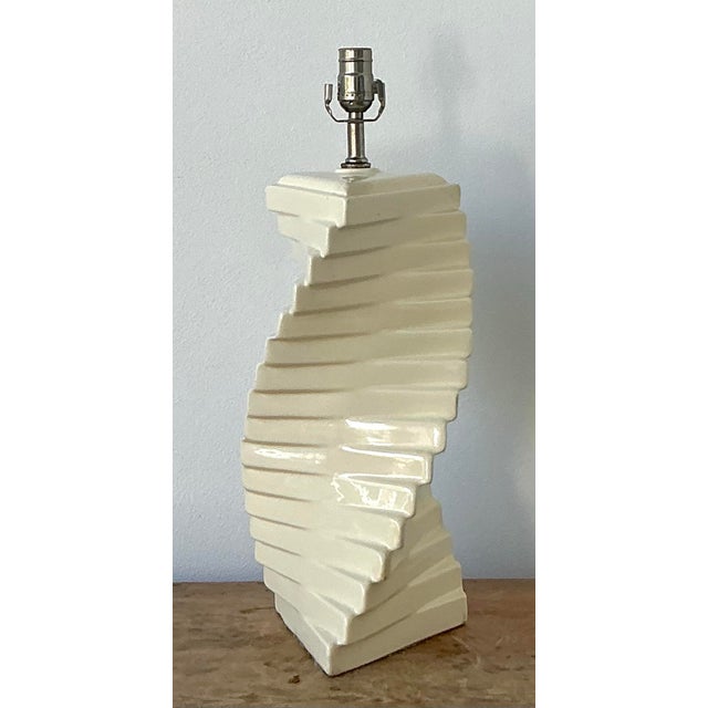 Metal Vintage Boho Glazed Ceramic Twist Lamp For Sale - Image 7 of 12