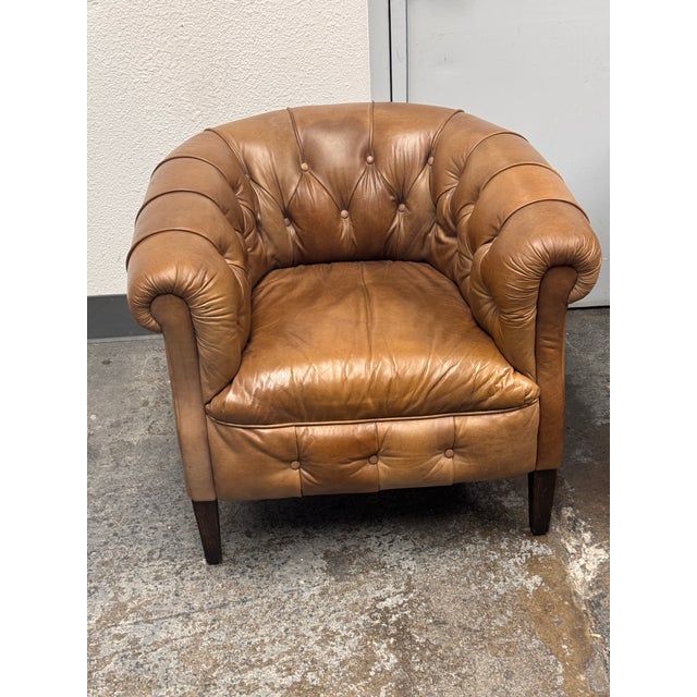 Restoration Hardware 1930's English Tufted Leather Tub Chairs, Pair For Sale - Image 11 of 12