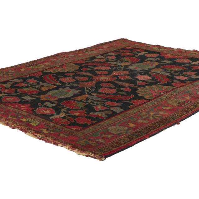 77597 Antique Persian Serapi Rug, 03'06 x 04'04. Step into the elegance of history with this hand-knotted wool antique...