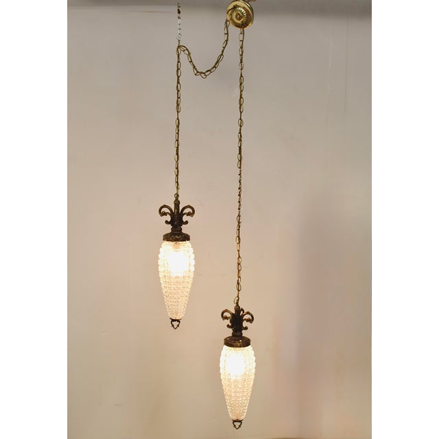 1960s Double Swag Lamps With Large Pineapple Glass Shades For Sale - Image 10 of 10