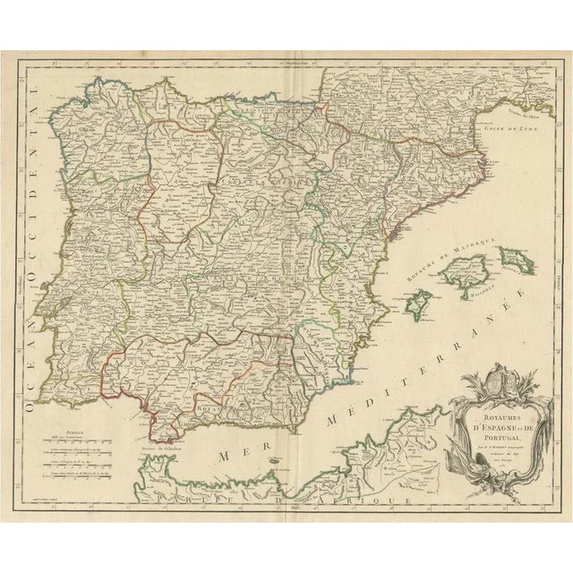 Large Map of the Kingdoms of Spain and Portugal by Robert De Vaugondy, 1750 For Sale - Image 11 of 11