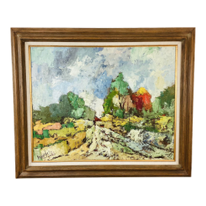 Vintage 1960s Original Abstract Lanscape Framed Art Painting by Jean Claude Mayodon