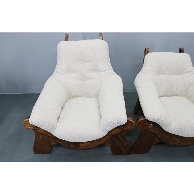 Brown Brutalist Oak Armchairs, Czechoslovakia, 1970s, Set of 2 For Sale - Image 8 of 17