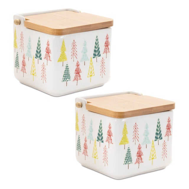 Rustic Ceramic Pine Tree Print Box (Set of 2) For Sale - Image 3 of 3