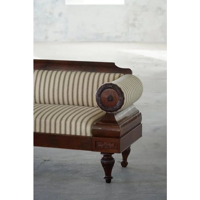 Antique Danish Empire Sofa with Detailed Woodwork and Striped Fabric, 19th Century For Sale - Image 10 of 17