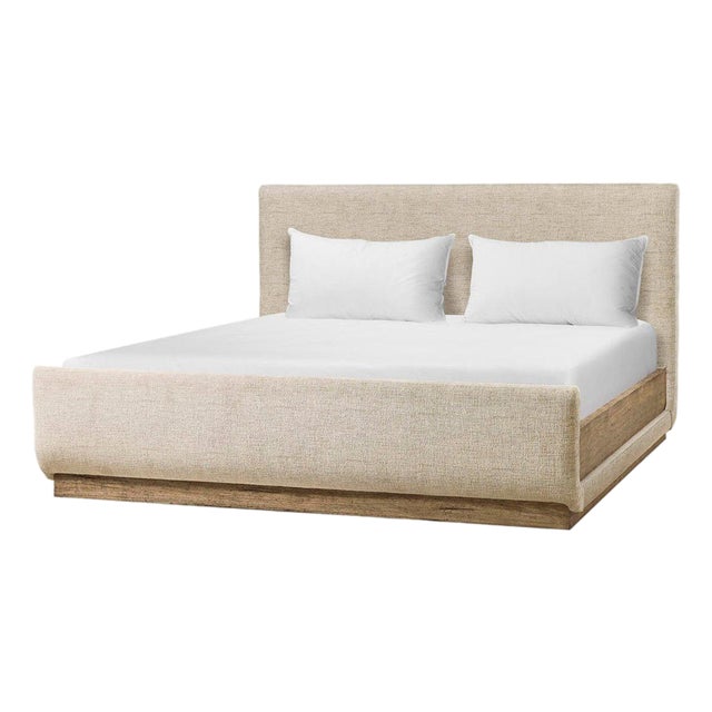 Contemporary Upholstered CAL King Bed with Wood Base For Sale
