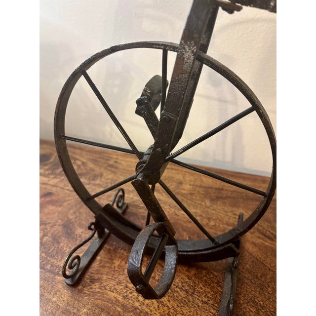Black Antique Iron Penny-Farthing Bicycle Sculpture With Working Pedals For Sale - Image 8 of 9