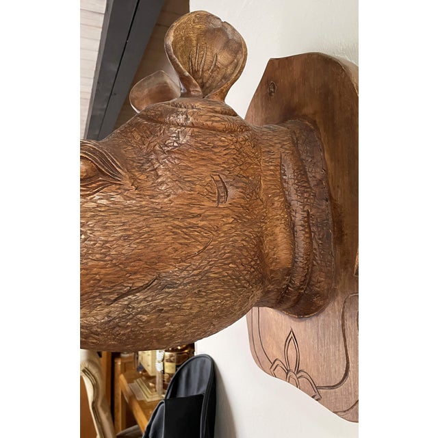 Late 20th Century Large Hand Carved Wood Rhinoceros Head Wall Hanging For Sale - Image 5 of 8