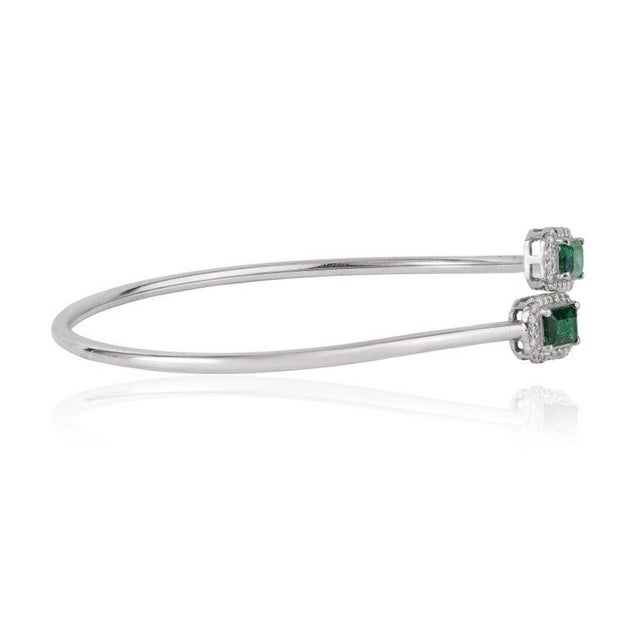 Fine Two-Stone Emerald & Diamond Bangle Bracelet in Sterling Silver For Sale - Image 9 of 13