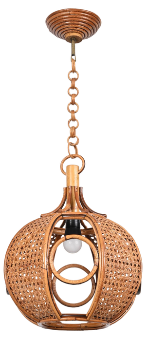 Mid-Century French Riviera Chapel Rattan and Wicker Chandelier, 1960s