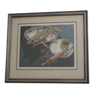 Jack Beal Framed Still Life of Fish & Rod Lithograph Signed & Numbered