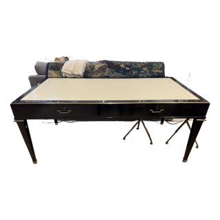 Black Writing Desk With Cream Leather Insert For Sale