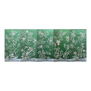 Floral Chinoiserie Mural Hand Painted Wallpaper - 5 Panels For Sale