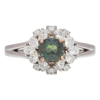 Gia Certified Alexandrite Ring With Natural Diamond Accents: Solid 14k Dual Gold, Size 6.75 For Sale