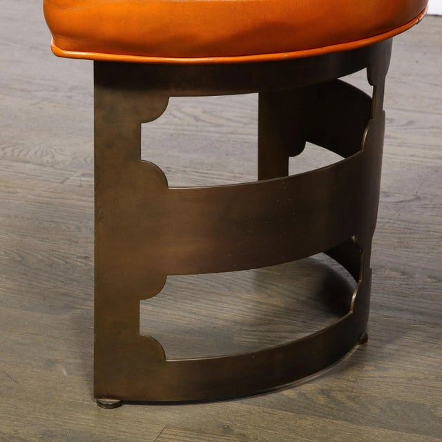 Orange Pair Mid-Century Modernist Oil Rubbed Bronze & Leather Demilune Stools for Wyeth For Sale - Image 8 of 8