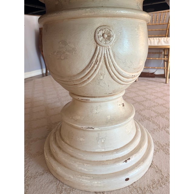 Elegant French Provincial Round Pedestal Dining Table With Distressed European Finish For Sale - Image 4 of 9