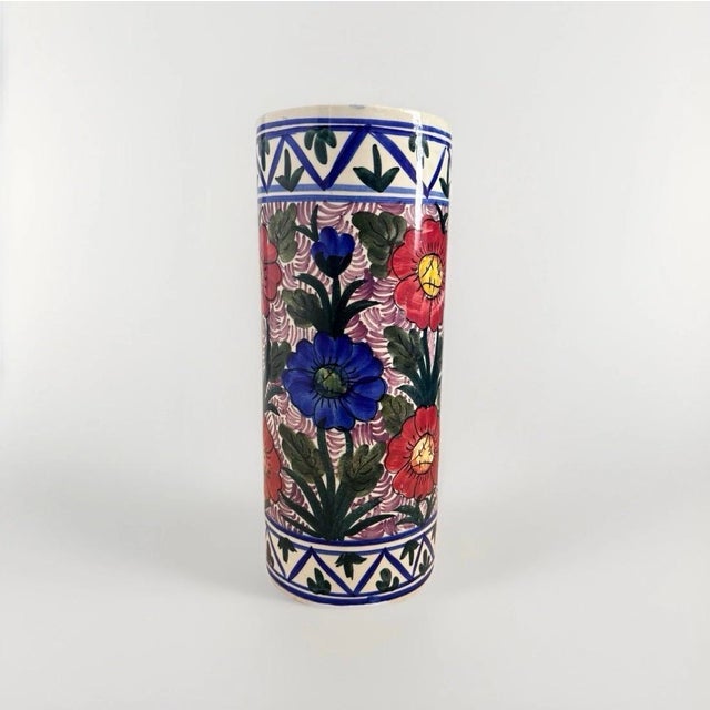 Vintage Hand-Painted Spanish Ceramic Umbrella Stand – Andalusian Floral, 18.5” For Sale In Richmond - Image 6 of 6