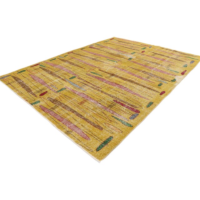 Zeki Muren Distressed Vintage Turkish Sivas Rug with Retro Art Deco Style 06'08 x 09'00. With its geometric pattern, bold...