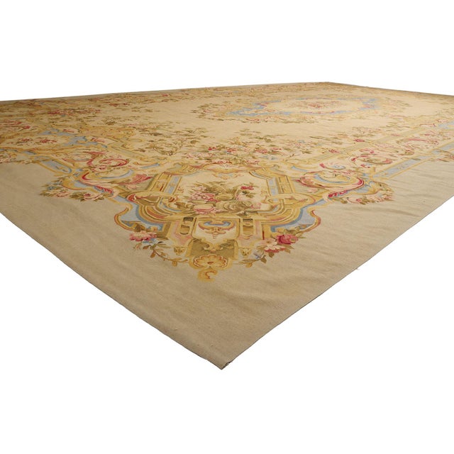 79474 Vintage Chinese Aubusson Rug, 14'06 x 25'11. The Gilded Jardin: A Monumental Chinese Aubusson Masterpiece of Rococo...