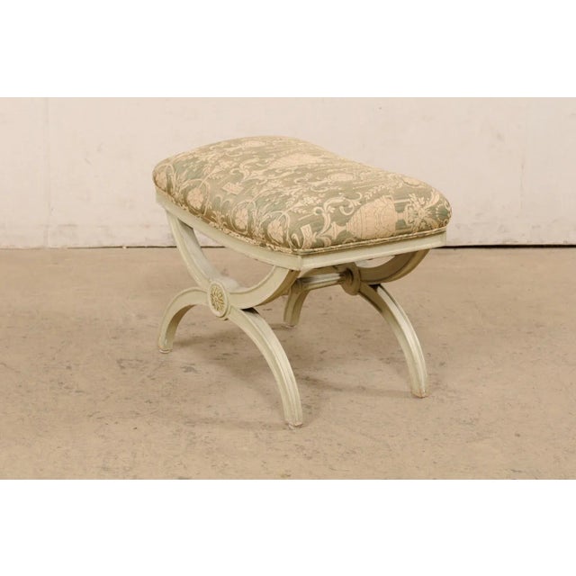 Neoclassical Italian Curule Stool with Neoclassic Fabric For Sale - Image 3 of 11