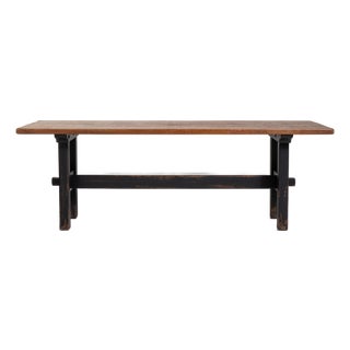 Oak Dining Table with Black Patinated Legs, Antique, France, Circa 1970 For Sale