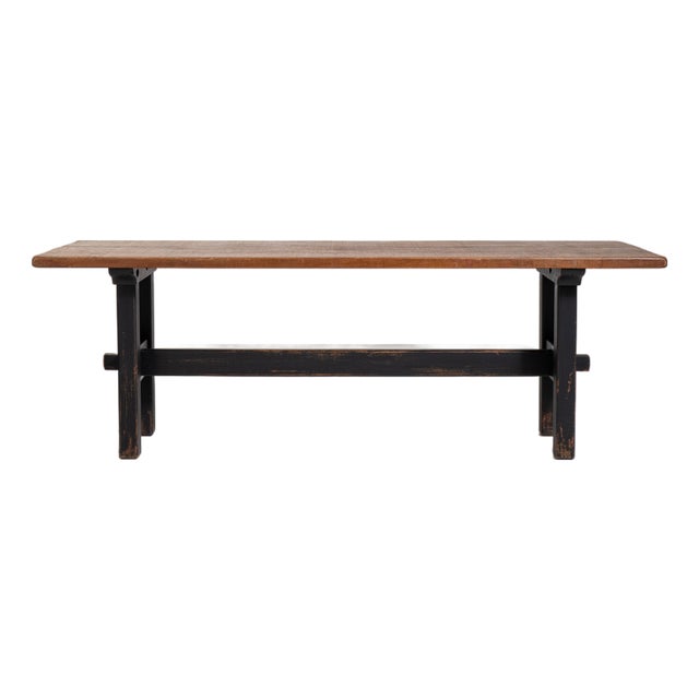 Oak Dining Table with Black Patinated Legs, Antique, France, Circa 1970 For Sale