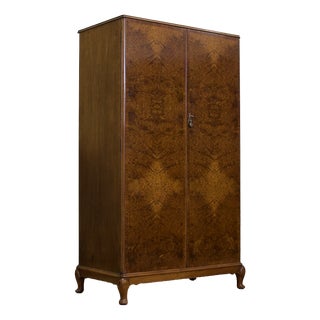 Vintage Art Deco Burr Walnut Compact Wardrobe, 1930s For Sale
