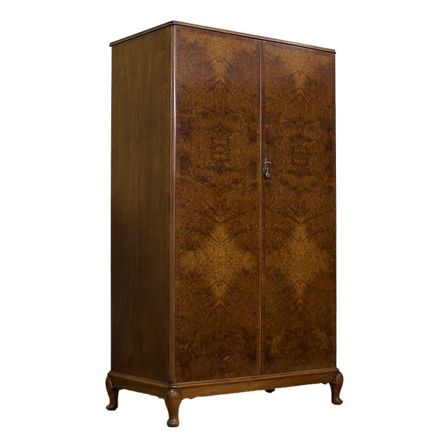 Vintage Art Deco Burr Walnut Compact Wardrobe, 1930s For Sale