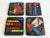 This set of four vintage 1980's Postmodern studio fused art glass multicolor Abstract coasters is a very special and...