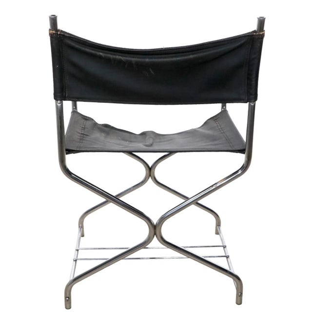 Mid-Century Modern Chic Black and Chrome Directors Chair C 1970's For Sale - Image 3 of 9