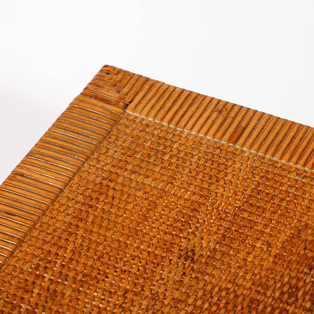 Brown Mid-Century Modern Rattan & Bamboo Wrapped Nightstands Signed Bielecky Brothers For Sale - Image 8 of 12