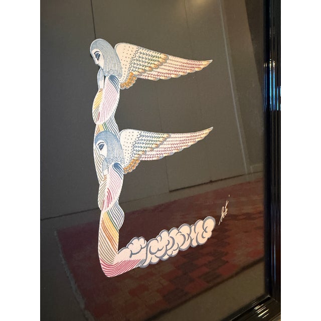 Vintage Framed Erté Silk Art Deco Scarf Letter E Minotaur Galleries 1980s Postmodern For Sale - Image 12 of 14