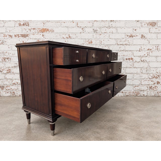 Mid-Century Modern Vintage MCM Henredon Solid Mahogany 7 Drawer Dresser With Silver Tapered Legs For Sale - Image 3 of 8