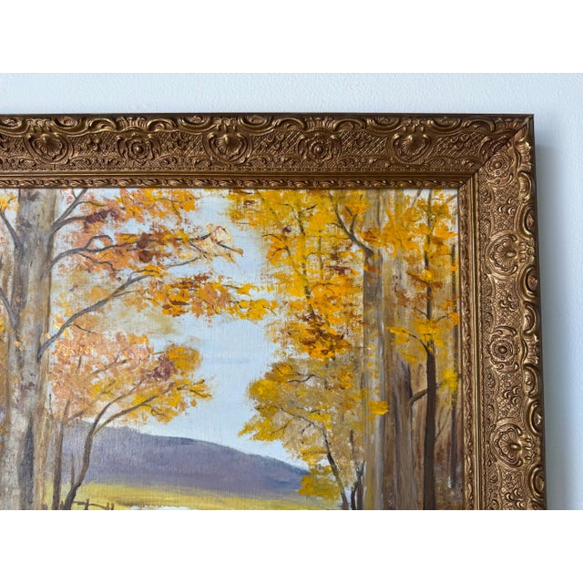 Wood 1970s Vintage Impressionist Autumn Landscape Oil Painting on Board by Helen Milford For Sale - Image 7 of 11
