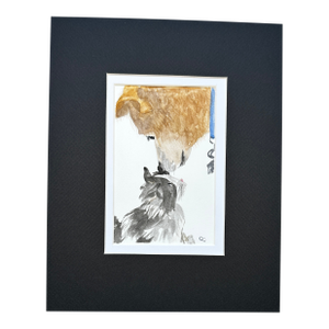 Original Watercolor Miniature Painting “Dog and Cat”