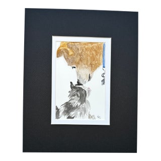 Original Watercolor Painting Dog and Cat For Sale
