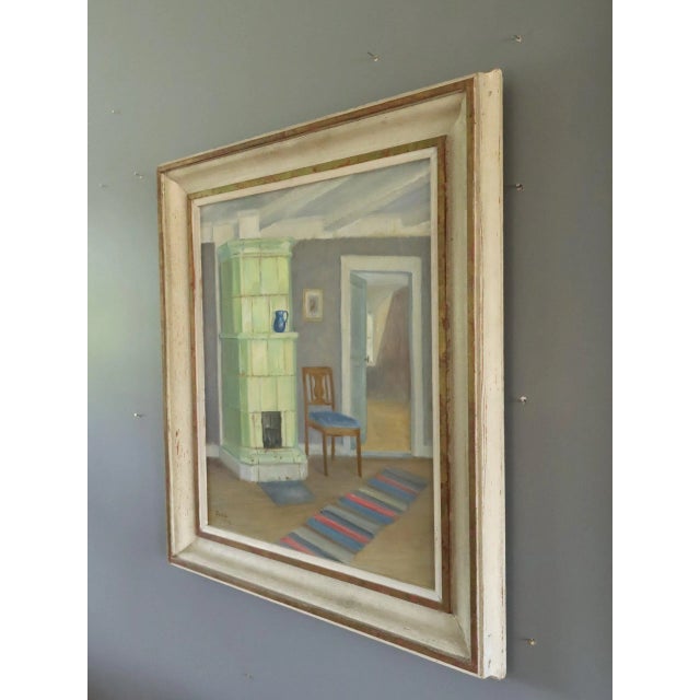 1940s 1944 Mid-Century Modern 'Interior With Green Stove' Swedish Original Interior Scene Oil Painting, Framed For Sale - Image 5 of 11