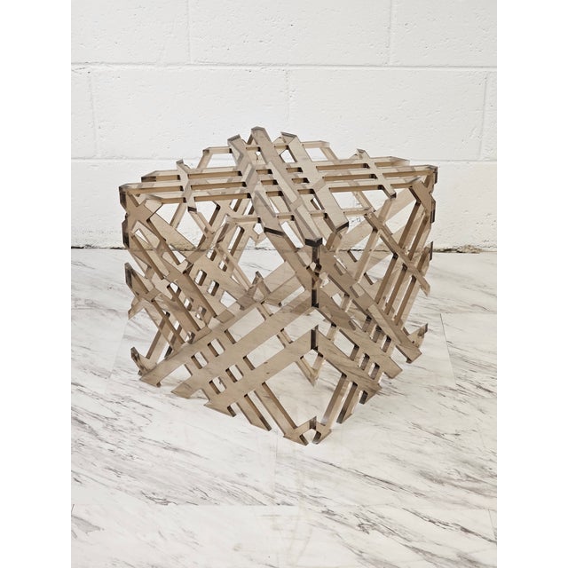 Mid 20th Century Mid 20th Century Smoke Grey Lucite Lattice Worked Cube Ottoman or Accent Table For Sale - Image 5 of 6