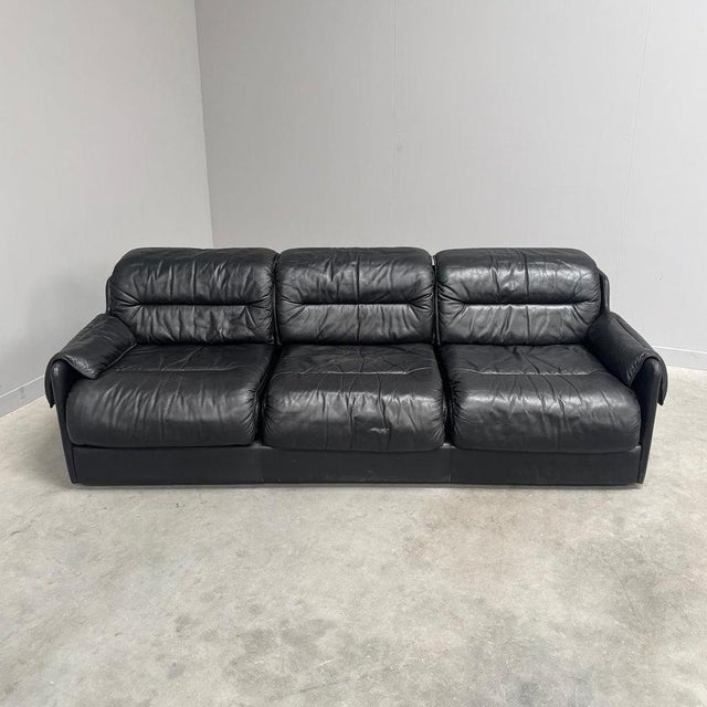 Three-Seater Sofa in Black Leather by Dreipunkt, 1970s For Sale - Image 4 of 18