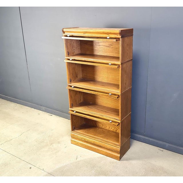 Oak Four Tier Barrister Bookcase with Leaded Glass, 1920 For Sale - Image 4 of 11