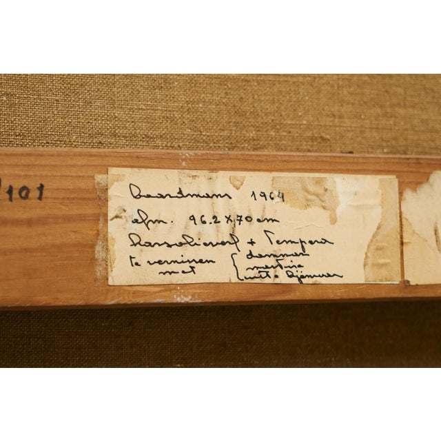 Belgian Artist, Portrait of a Sitting Man, 1964, Oil and Tempera Paint on Canvas For Sale - Image 11 of 12