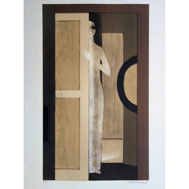 André MINAUX Young girl in the locker room Original lithograph Signed in pencil Numbered /140 On tinted Arches vellum 65 x...