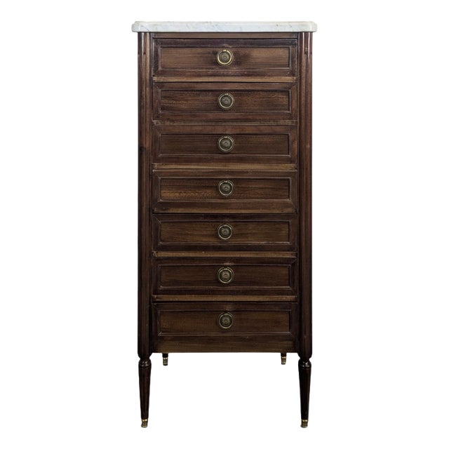 Louis XVI Style Chest of Drawers in Mahogany and Carrara Marble For Sale