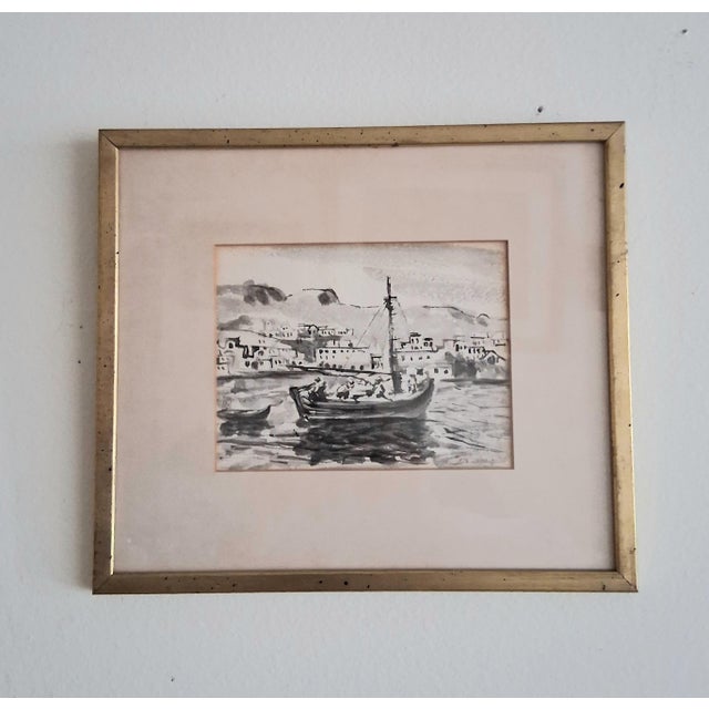 1950s 1950s Fine Grisaille Watercolors by a Travelling Artist Signed - Set of 4 For Sale - Image 5 of 8
