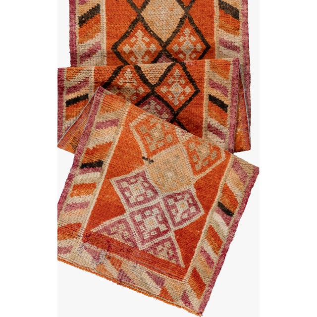 Vintage Orange Turkish Oushak Runner 2ft 5in X 12ft 4in For Sale - Image 4 of 8