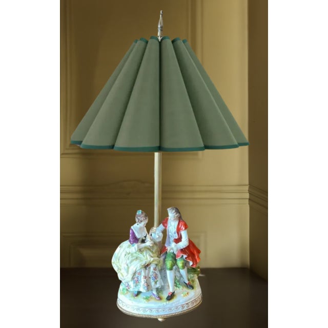 Antique Aelteste Volkstedter Table Lamp: Lady Playing Flute for Her Suitor For Sale - Image 10 of 12
