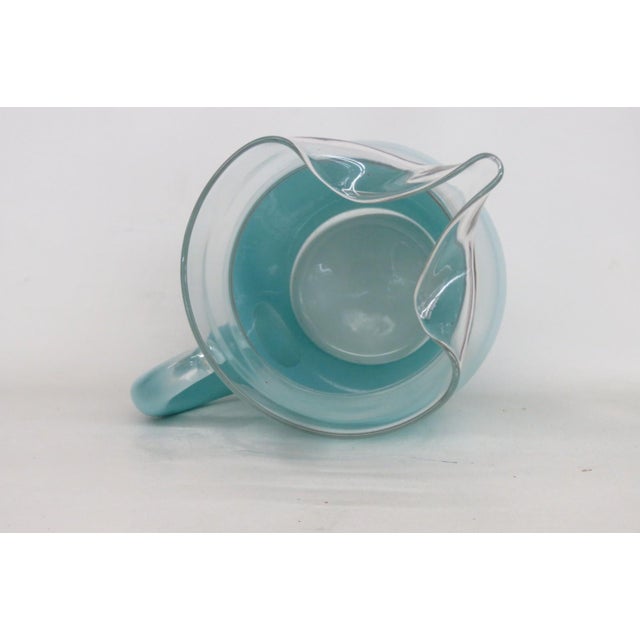 West Virginia Glass Company Turquoise Blendo Pitcher With Gold Accent 4911b For Sale - Image 13 of 17