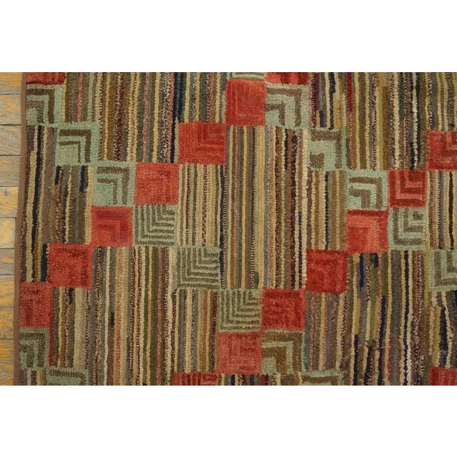 1900s Multi Color Diamond Folk Art Antique American Hooked Rug 5'9" X 8'2" Hand Knotted Fabric Wool Carpet For Sale In New York - Image 6 of 6